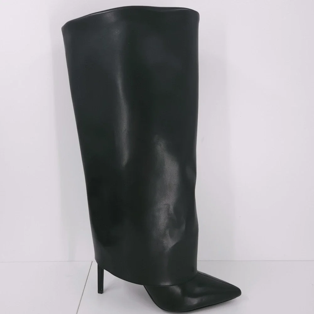 I.N.C Skylar Fold Over Cuffed Knee High Boots Black‎ Micro Womens 11 M WC